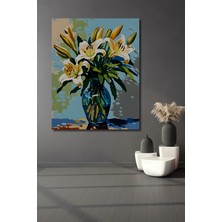 Teona Ahşap Zarif Zambakların Yağlı Boya Görünümlü Ahşap Dekoratif Tablosu Dikdörtgen Tablo