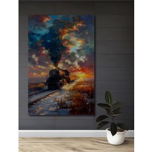 Teona Ahşap Gökyüzünde Yolculuk Yapan Tren Yağlı Boya Görünümlü Ahşap Dekroatif Tablo Dikdörtgen Tablo