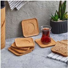 6ADET Bambu Çay Tabağı, Çay Bardağı Altlığı, Estetik Sunum Sunumluk, Malzeme, Çevre Dostu ve Şık Tasarım (Kare)