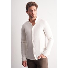 İmza Beyaz Smart Düğmeli Yaka Uzun Kol Cepsiz Slim Fit Casual Gömlek 1004255167