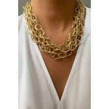 Liveyn Design Dört Sıralı Işıltılı Gold Kolye