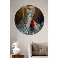 Teona Ahşap Romantik Viyolonsel Çalan Kadın Yağlı Boya Görünümlü Ahşap Dekoratif Tablo Yuvarlak Tablo