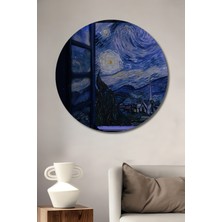 Teona Ahşap Van Gogh Yıldızlı Gece Yağlı Boya Görünümlü Ahşap Dekoratif Tablo Yuvarlak Tablo
