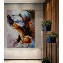 Teona Ahşap Büyük Şapkalı Kadın Yağlı Boya Görünümlü Dekoratif Ahşap Tablo Dikdörtgen Tablo