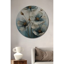 Teona Ahşap Mavi Çiçekler Yağlı Boya Görünümlü Ahşap Dekoratif Tablo Yuvarlak Tablo