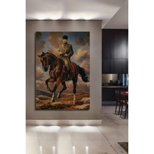 Teona Ahşap Atatürk At Üstünde Yağlı Boya Görünümlü Dekoratif Ahşap Tablo Dikdörtgen Tablo