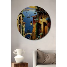 Teona Ahşap Italyan Sokak Manzarası Yağlı Boya Görünümlü Dekoratif Ahşap Tablo Yuvarlak Tablo