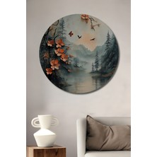 Teona Ahşap Nar Çiçekleri Orman Manzarası Yağlı Boya Görünümlü Ahşap Tablo Yuvarlak Tablo