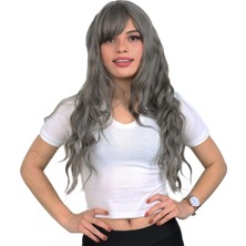 Marsilyan Perçemli Uzun Su Dalgası Fiber Sentetik Peruk- Koyu Gri