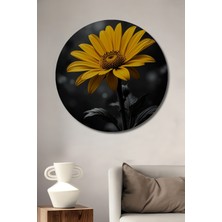 Teona Ahşap Siyah Beyaz Yağlı Boya Görünümlü Papatya Ahşap Dekoratif Tablo Yuvarlak Tablo