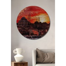 Teona Ahşap Istanbul Manzarası Yağlı Boya Görünümlü Ahşap Dekoratif Tablo Yuvarlak Tablo