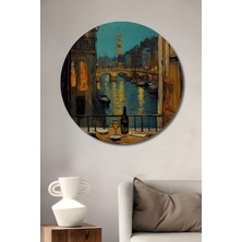 Teona Ahşap Paris Gecesi Yağlı Boya Görünümlü Ahşap Dekoratif Tablo Yuvarlak Tablo