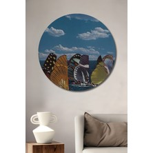 Teona Ahşap Kelebek Kanatlı Tekneler Yağlı Boya Görünümlü Ahşap Dekoratif Tablo Yuvarlak Tablo