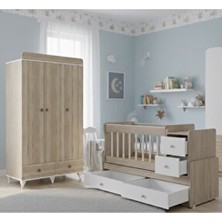 Banana Baby Miniboo Bebek Odası Üç Kapaklı Dolap ve Büyüyen Beşik