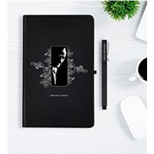 BK Gift Atatürk Temalı Siyah Defter Kalem Hediye Seti - 8 Kişiye Özel Renk: Siyah
