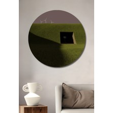 Teona Ahşap Yeşil Vadi Rüzgar Gülü Ahşap Dekoratif Tablo Yağlı Boya Görünümlü Modern Sanat Yuvarlak Tablo