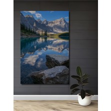 Teona Ahşap Dağların Mavi Güzelliği Ahşap Dekoratif Tablo Yağlı Boya Görünümlü Sanat Eseri Dikdörtgen Tablo