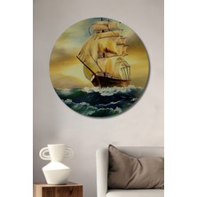Teona Ahşap Denizdeki Yelkenli Ahşap Dekoratif Tablo Yağlı Boya Görünümlü Sanat Eseri Yuvarlak Tablo