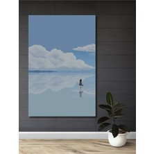 Teona Ahşap Bir Kadın ve Sonsuz Gökyüzü Sulu Boya Görünümlü Dekoratif Ahşap Tablo Dikdörtgen Tablo