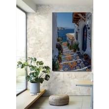 Teona Ahşap Beyaz Evler Arası Yağlı Boya Görünümlü Ahşap Dekoratif Tablo Dikdörtgen Tablo