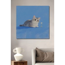 Teona Ahşap Sevimli Kedi ve Papatya Sulu Boya Görünümlü Ahşap Dekoratif Tablo Dikdörtgen Tablo