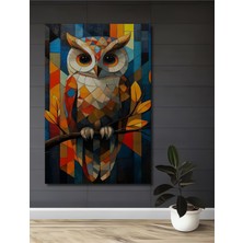 Teona Ahşap Geometrik Baykuş Sanat Yağlı Boya Görünümlü Ahşap Dekoratif Tablo Dikdörtgen Tablo