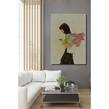 Teona Ahşap Kadın Çiçek Demeti Kahve Kitap Sulu Boya Görünümlü Ahşap Dekoratif Tablo Dikdörtgen Tablo