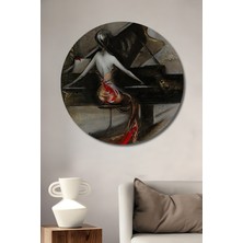 Teona Ahşap Piyanist Kızın Yağlı Boya Görünümlü Ahşap Dekoratif Tablosu Sanat Eseri Yuvarlak Tablo