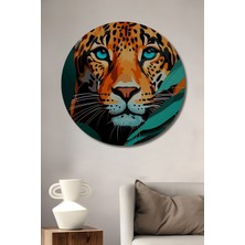 Teona Ahşap Yavru Leoparın Mavi Gözleri Ahşap Dekoratif Tablo Yağlı Boya Görünümlü Sanat Eseri Yuvarlak Tablo