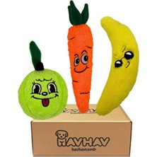 Havhav Köpek Oyuncak Seti 3 Adet Peluş Köpek Oyuncağı Elma Muz ve Havuç Temalı Sesli Köpek Oyuncakları