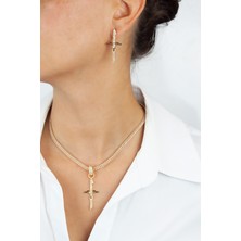 Liveyn Design Baget Zirkon Taşlı Melek Kanatlı Kolye Küpe Set