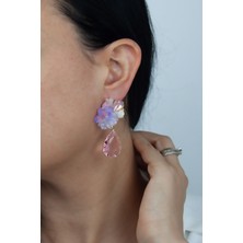 Liveyn Design Çiçek Figür Pembe Kristal Küpe