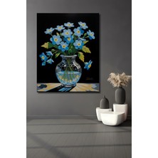 Teona Ahşap Unutma Beni Çiçekleri Yağlı Boya Görünümlü Ahşap Dekoratif Tablo Dikdörtgen Tablo