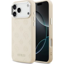 iPhone 17 Pro Max Kılıf Guess Lisanslı M-Safeli Sıcak Baskılı Klasik Yazı Logolu Pu Deri Peony Bej