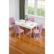 Baresmu Bara Beyaz 80X132 Açılabilir Sunta Masa Yemek Odası Takımı, Mutfak Takımı 4 Adet Sandalye