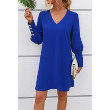 Etiler Collection Kadın Uzun Kollu V Yakalı Kısa Ithal Krep Elbise