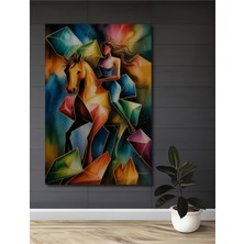 Teona Ahşap Renkli Atlı Kadın Yağlı Boya Görünümlü Ahşap Dekoratif Tablo Dikdörtgen Tablo