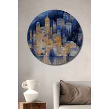 Teona Ahşap Büyülü Şehir Manzarası Sulu Boya Görünümlü Dekoratif Ahşap Tablo Yuvarlak Tablo
