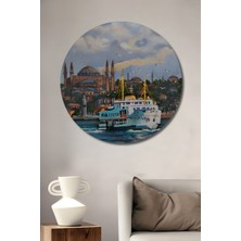 Teona Ahşap Istanbul Boğazı Yağlı Boya Görünümlü Ahşap Dekoratif Tablo Yuvarlak Tablo