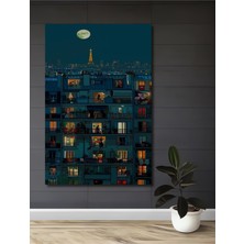 Teona Ahşap Paris Geceleri Eyfel Kulesi Yağlı Boya Görünümlü Ahşap Dekoratif Tablo Dikdörtgen Tablo