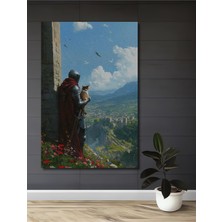 Teona Ahşap Şövalye ve Kedisi Yağlı Boya Görünümlü Ahşap Dekoratif Tablo Dikdörtgen Tablo