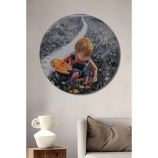 Teona Ahşap Çocuk Sanatçı Yağlı Boya Görünümlü Ahşap Dekoratif Tablo Yuvarlak Tablo