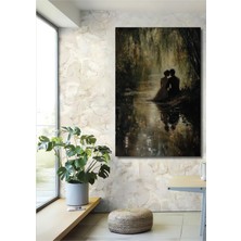 Teona Ahşap Aşkın Nehrinde Romantik Çift Yağlı Boya Görünümlü Dekoratif Ahşap Tablo Dikdörtgen Tablo