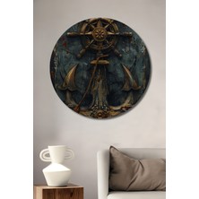 Teona Ahşap Antika Gemi Dümeni Çapa Görünümlü Yağlı Boya Sanat Tablosu Yuvarlak Tablo