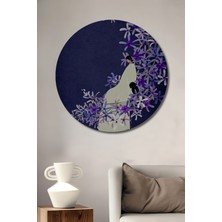 Teona Ahşap Mor Çiçeklerle Dans Eden Kadın Yağlı Boya Görünümlü Ahşap Dekoratif Tablo Yuvarlak Tablo