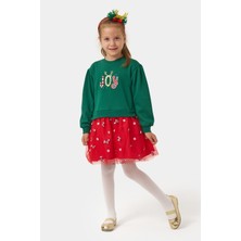 Le Mabelle Yeşil  Joy Baskılı Tül Etekli Kız Çocuk Elbise - Fragile