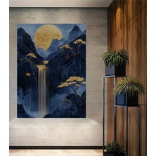 Teona Ahşap Altın Işıltılı Ay Manzarası Yağlı Boya Görünümlü Ahşap Dekoratif Tablo Dikdörtgen Tablo