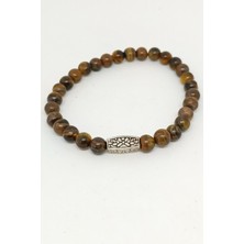 Down Art Dikdörtgen Gümüş Aksesuarlı Kaplan Gözü Doğal Taşlı Bileklik