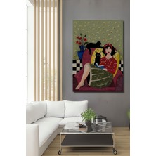 Teona Ahşap Siyah Kedili Kız Kitap Okuyor Yağlı Boya Görünümlü Dekoratif Ahşap Tablo Dikdörtgen Tablo