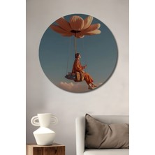 Teona Ahşap Uçan Çiçekli Ahşap Dekoratif Tablo Yağlı Boya Görünümlü Sanat Eseri Yuvarlak Tablo